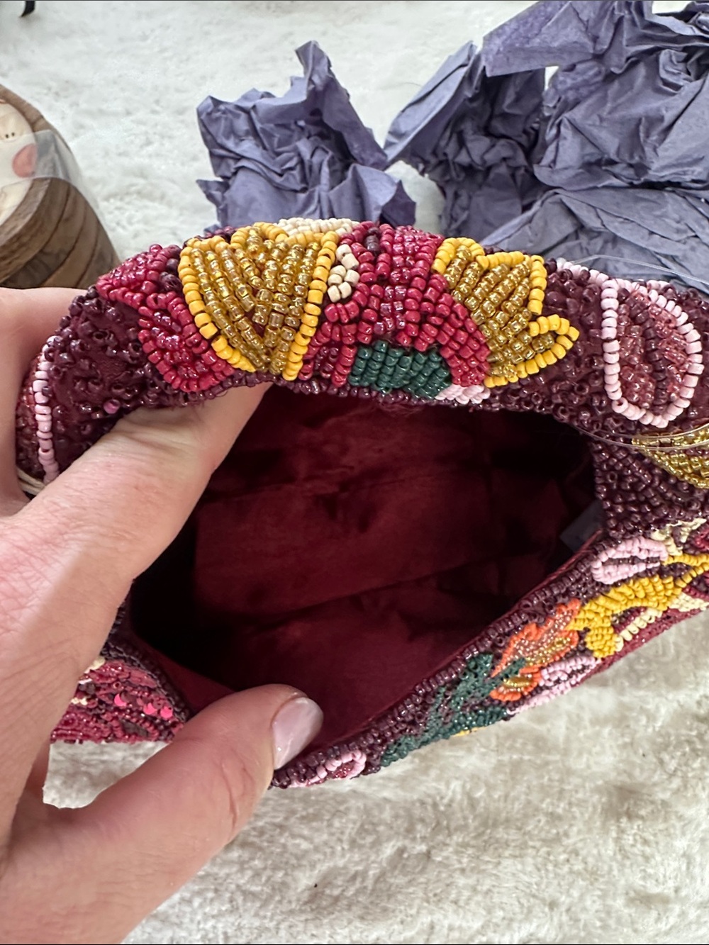 Sol and Mer maroon floral beaded shoulder ba - Picture 4 of 4